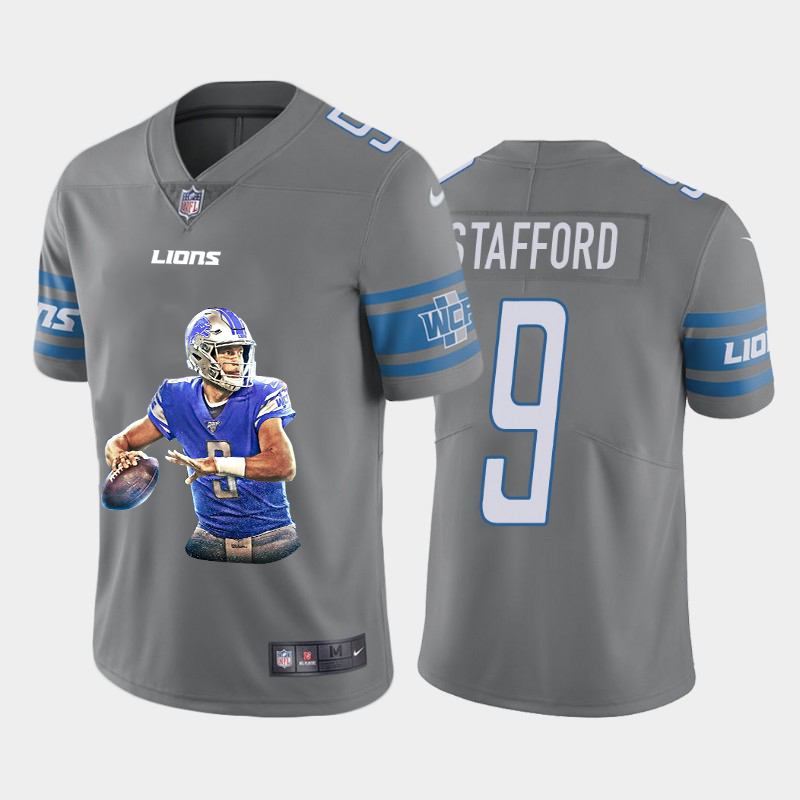 Personalized Lions 9 Matthew Stafford Gray Player Name Logo Untouchable Limited Jersey