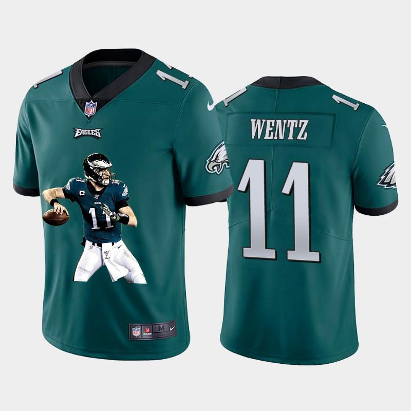 Personalized Eagles 11 Carson Wentz Green Player Name Logo Untouchable Limited Jersey