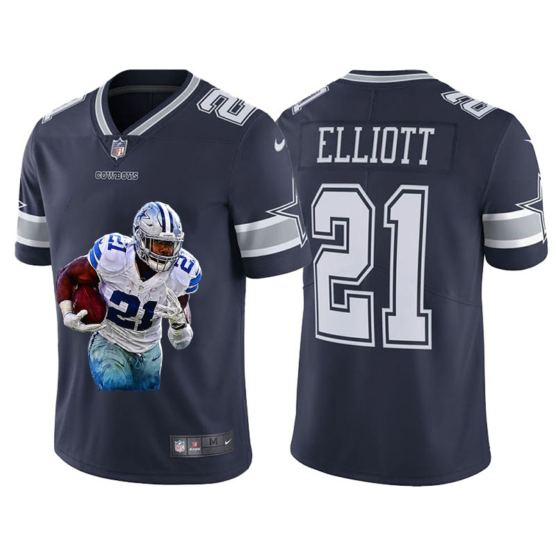 Personalized Cowboys 21 Ezekiel Elliott Navy Player Name Logo Untouchable Limited Jersey