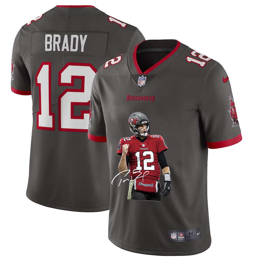 Personalized Buccaneers 12 Tom Brady Gray Player Name Logo Untouchable Limited Jersey
