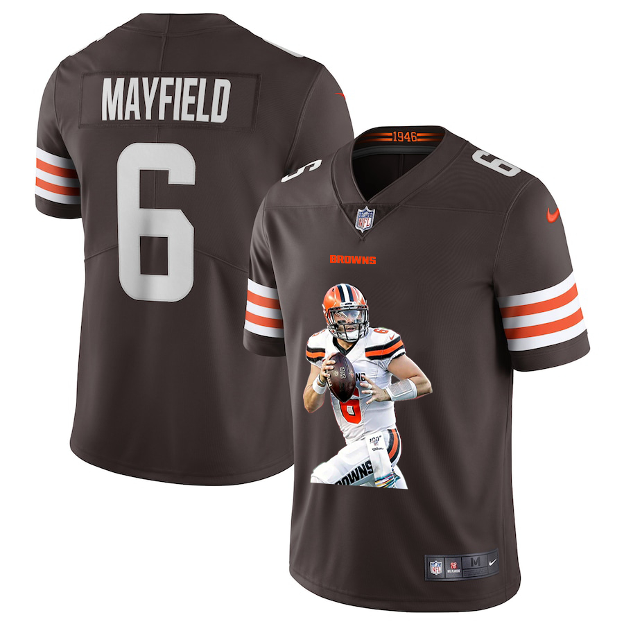Personalized Browns 6 Baker Mayfield Brown Player Name Logo Untouchable Limited Jersey
