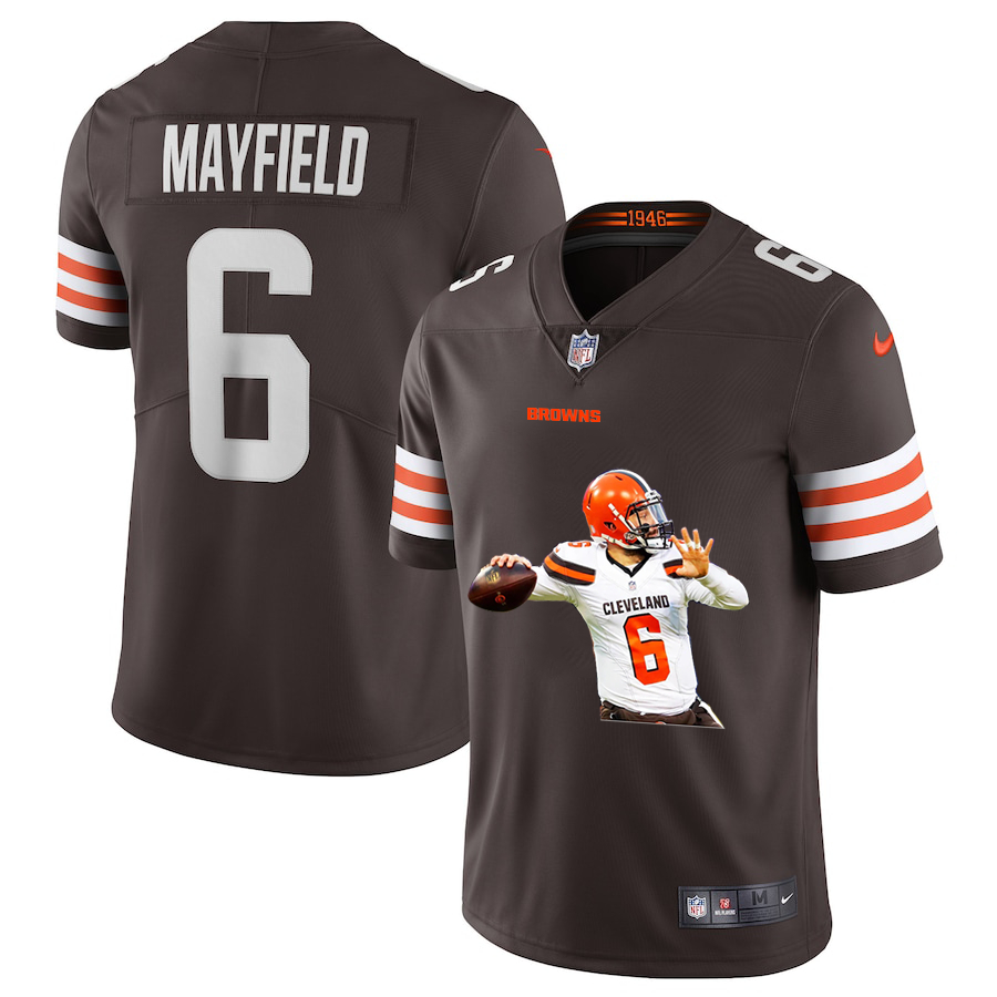Personalized Browns 6 Baker Mayfield Brown Player Name White Logo Untouchable Limited Jersey