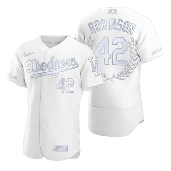Personalized Dodgers 42 Jackie Robinson White Flexbase Fashion Jersey