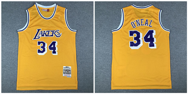 Personalized Lakers 34 Shaquille O’Neal Yellow 1996-97 Hardwood Classics Jersey_1