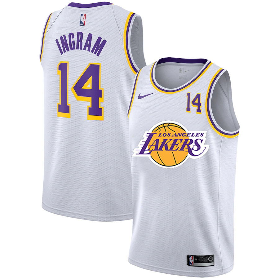 Personalized Lakers 14 Brandon Ingram White City Edition Number Swingman Jersey