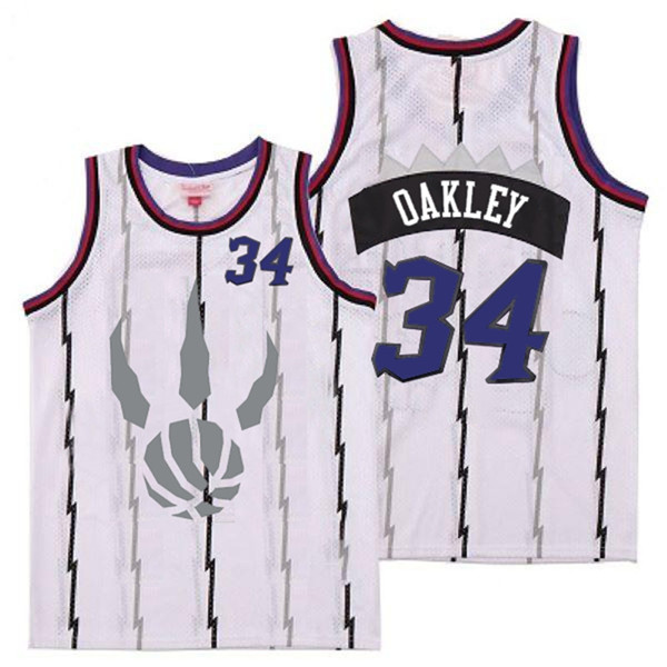 Personalized Raptors 34 Charles Oakley White Gray Logo Retro Jersey 6