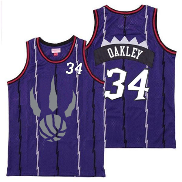 Personalized Raptors 34 Charles Oakley Purple Gray Logo Retro Jersey 6