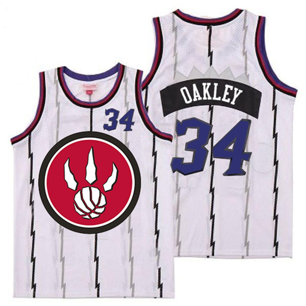 Personalized Raptors 34 Charles Oakley White Red Big Logo Retro Jersey 4
