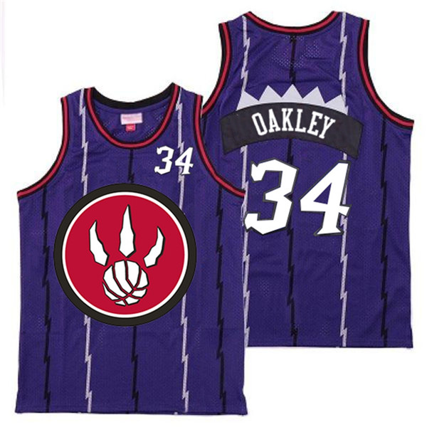 Personalized Raptors 34 Charles Oakley Purple Red Big Logo Retro Jersey 4