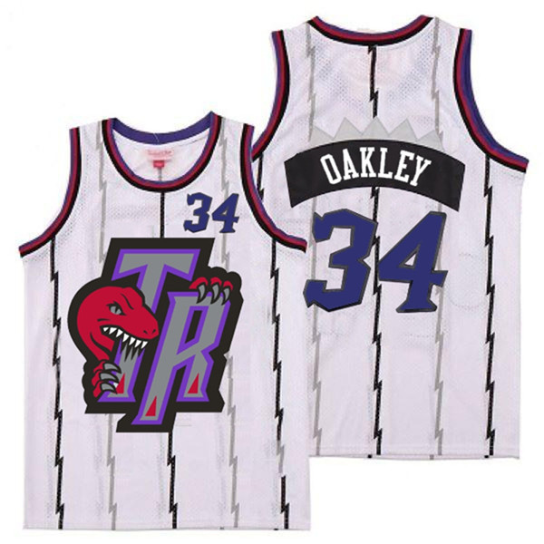 Personalized Raptors 34 Charles Oakley White Big Gray TR Logo Retro Jersey 9