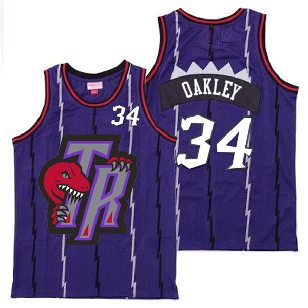 Personalized Raptors 34 Charles Oakley Purple Big Gray TR Logo Retro Jersey 9