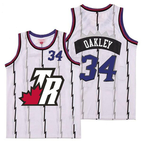 Personalized Raptors 34 Charles Oakley White Big White TR Logo Retro Jersey 7