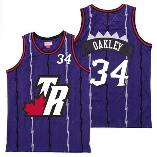 Personalized Raptors 34 Charles Oakley Purple Big White TR Logo Retro Jersey 7