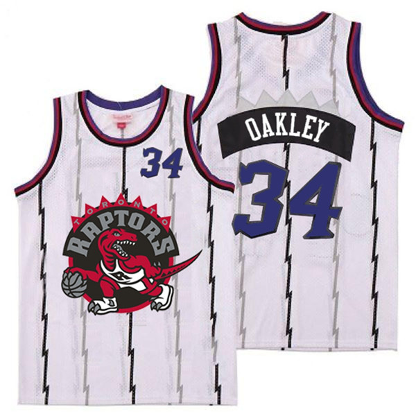 Personalized Raptors 34 Charles Oakley White Big Gray Red Logo Retro Jersey 10