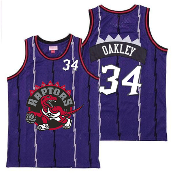 Personalized Raptors 34 Charles Oakley Purple Big Gray Red Logo Retro Jersey 10