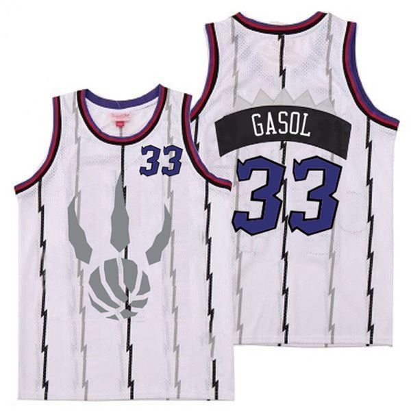 Personalized Raptors 33 Marc Gasol White Gray Logo Retro Jersey 6