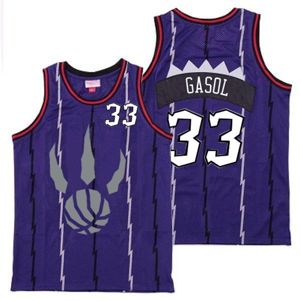 Personalized Raptors 33 Marc Gasol Purple Gray Logo Retro Jersey 6