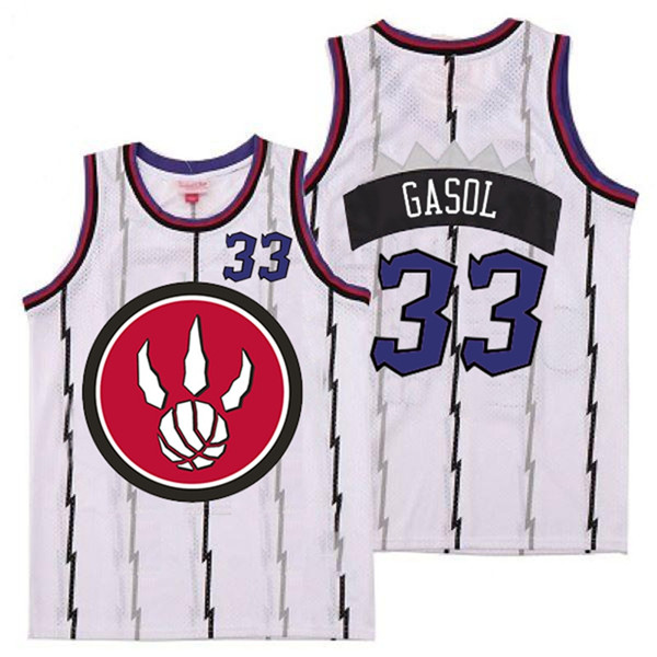 Personalized Raptors 33 Marc Gasol White Red Big Logo Retro Jersey 4
