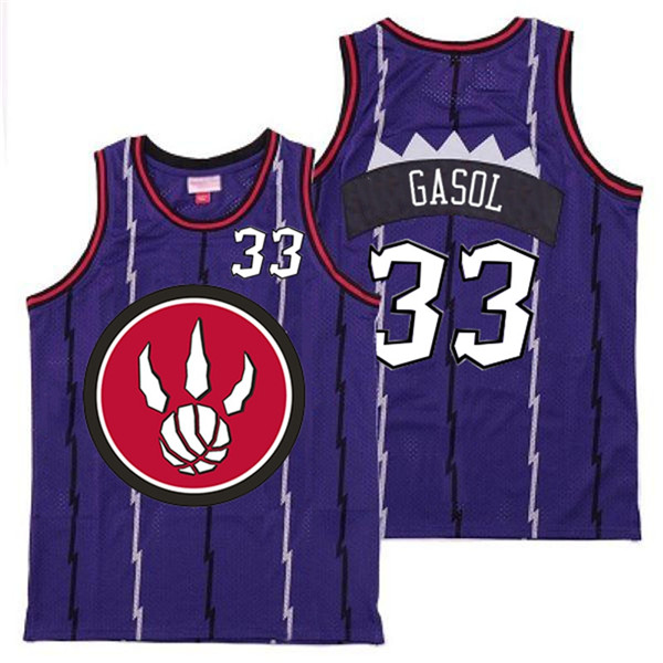 Personalized Raptors 33 Marc Gasol Purple Red Big Logo Retro Jersey 4