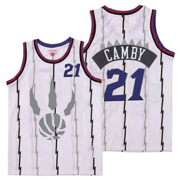 Personalized Raptors 21 Marcus Camby White Gray Logo Retro Jersey 5