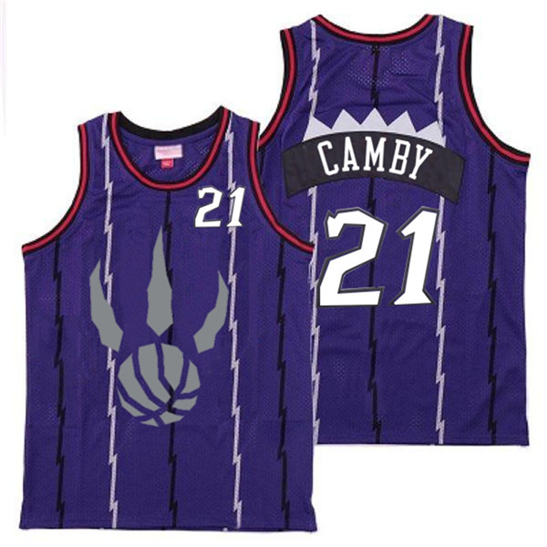 Personalized Raptors 21 Marcus Camby Purple Gray Logo Retro Jersey 6