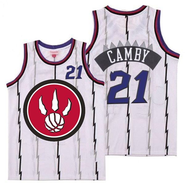 Personalized Raptors 21 Marcus Camby White Red Big Logo Retro Jersey 3