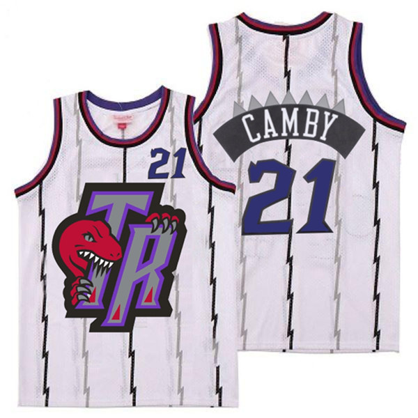 Personalized Raptors 21 Marcus Camby White Big Gray TR Logo Retro Jersey 9