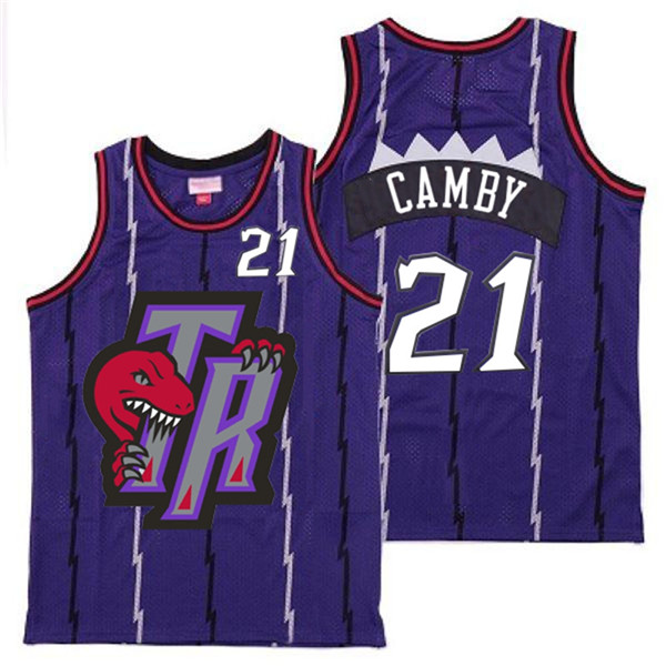 Personalized Raptors 21 Marcus Camby Purple Big Gray TR Logo Retro Jersey 10