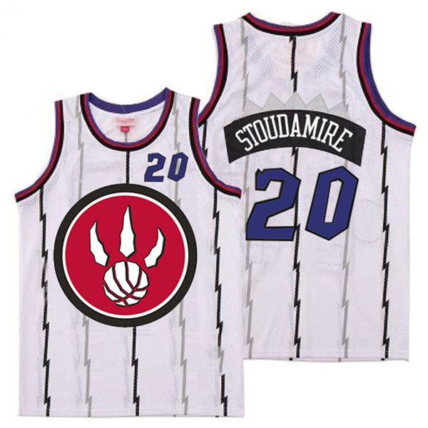 Personalized Raptors 20 Damon Stoudamire White Red Big Logo Retro Jersey 3