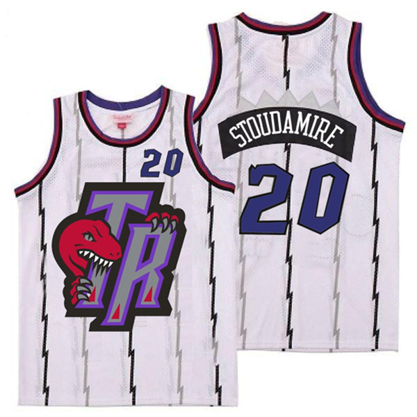 Personalized Raptors 20 Damon Stoudamire White Big Gray TR Logo Retro Jersey