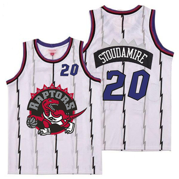 Personalized Raptors 20 Damon Stoudamire White Big Gray Red Logo Retro Jersey 1
