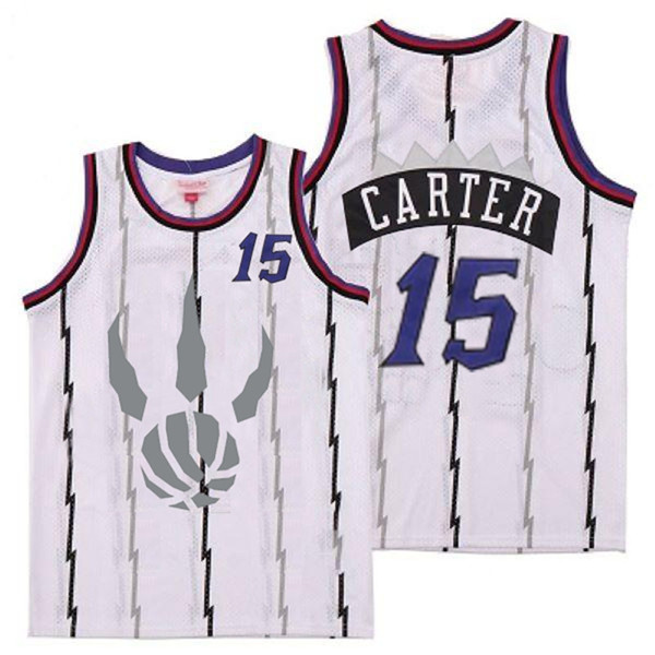 Personalized Raptors 15 Vince Carter White Gray Logo Retro Jersey 6