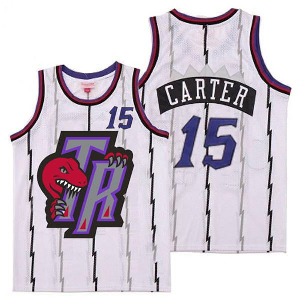 Personalized Raptors 15 Vince Carter White Big Gray TR Logo Retro Jersey 9
