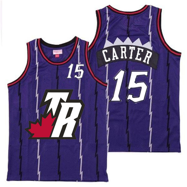 Personalized Raptors 15 Vince Carter Purple Big White TR Logo Retro Jersey 7