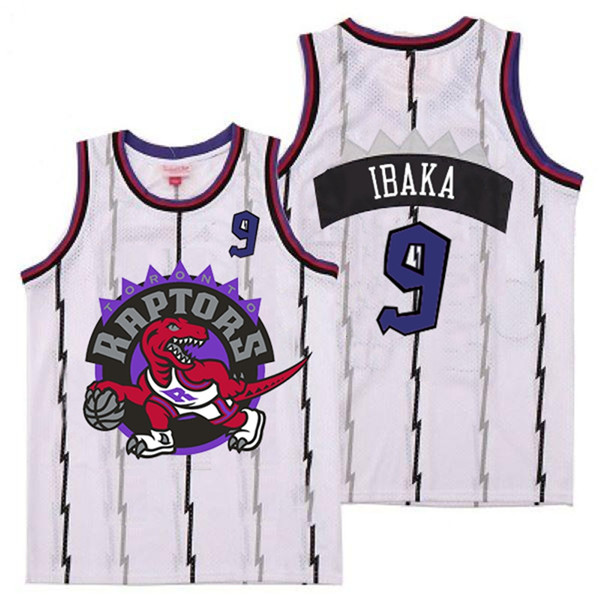 Personalized Raptors 9 Serge Ibaka White Big Logo Retro Jersey 4