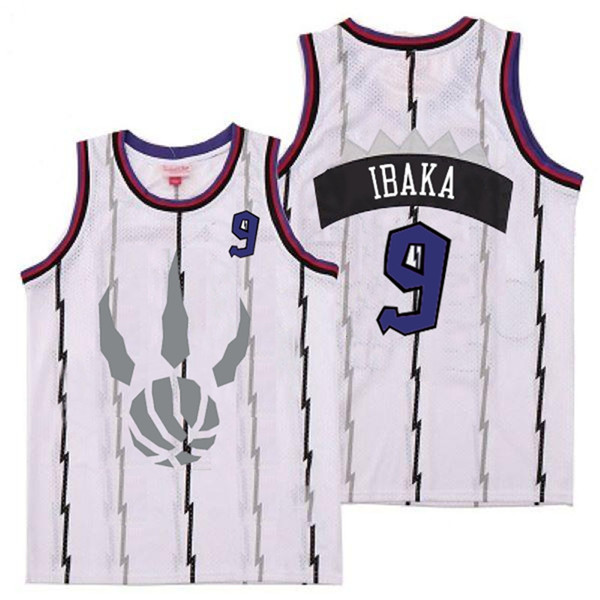 Personalized Raptors 9 Serge Ibaka White Gray Logo Retro Jersey 2