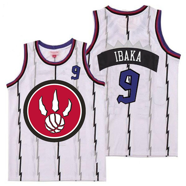Personalized Raptors 9 Serge Ibaka White Red Big Logo Retro Jersey 4