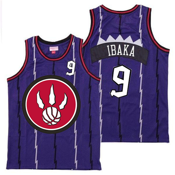 Personalized Raptors 9 Serge Ibaka Purple Red Big Logo Retro Jersey 5