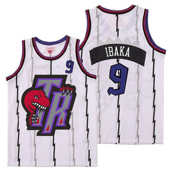 Personalized Raptors 9 Serge Ibaka White Big Gray TR Logo Retro Jersey 6