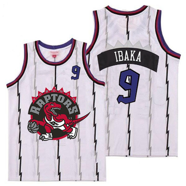 Personalized Raptors 9 Serge Ibaka White Big Gray Red Logo Retro Jersey 7