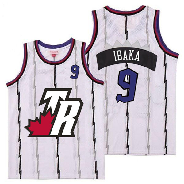 Personalized Raptors 9 Serge Ibaka White Big White TR Logo Retro Jersey 3
