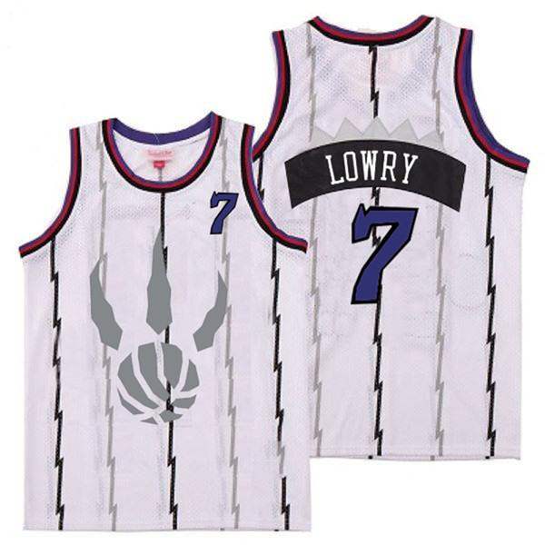 Personalized Raptors 7 Kyle Lowry White Gray Logo Retro Jersey 6