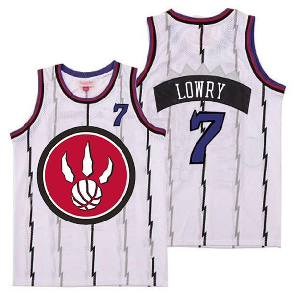 Personalized Raptors 7 Kyle Lowry White Red Big Logo Retro Jersey 4