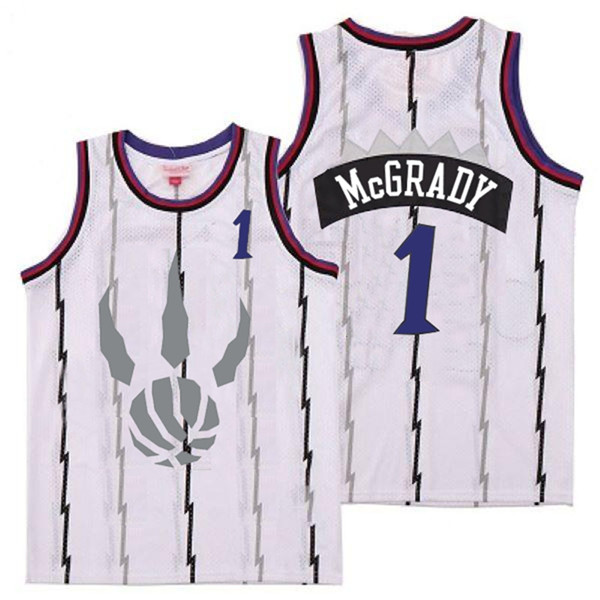 Personalized Raptors 1 Tracy McGrady White Gray Logo Retro Jersey 6