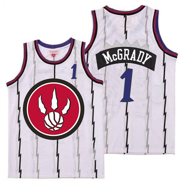 Personalized Raptors 1 Tracy McGrady White Red Big Logo Retro Jersey 4