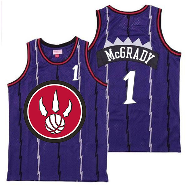 Personalized Raptors 1 Tracy McGrady Purple Red Big Logo Retro Jersey 4