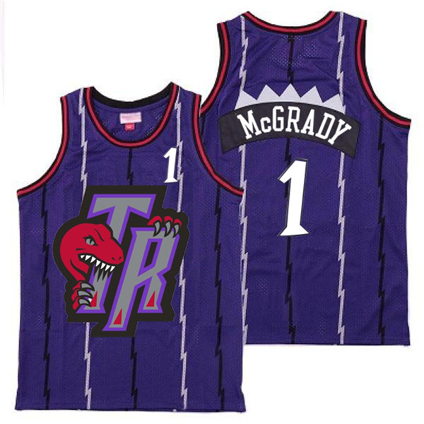 Personalized Raptors 1 Tracy McGrady Purple Big Gray TR Logo Retro Jersey