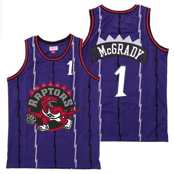 Personalized Raptors 1 Tracy McGrady Purple Big Gray Red Logo Retro Jersey