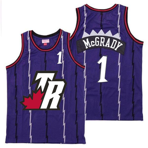 Personalized Raptors 1 Tracy McGrady Purple Big White TR Logo Retro Jersey