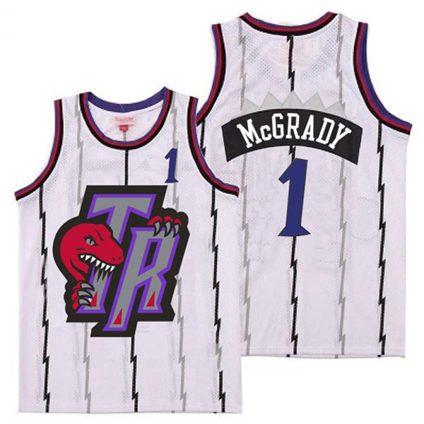 Personalized Raptors 1 Tracy McGrady White Big Gray TR Logo Retro Jersey 9